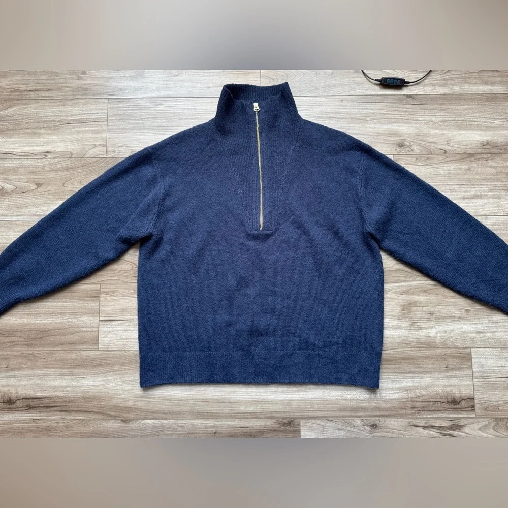 J.Crew Half Zip Wool Blend Navy Blue Sweater Women’s Size M Style BB639